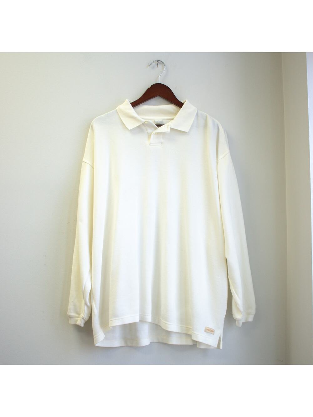 Men's Golf Long Sleeve Polo Cream Size Large Tencel Blend